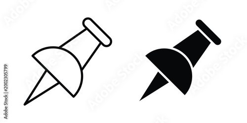 Push pin icon clipart and line art versions on white background