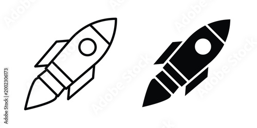 Rocket icon clipart and line art versions on white background
