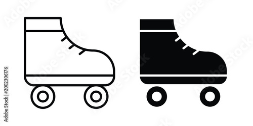 Roller skates icon clipart and line art versions on white background
