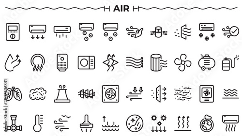 Air Conditioning and HVAC Icons for Climate Control, Ventilation, and Temperature Regulation