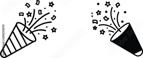 Celebratory party poppers a black and white silhouette illustration of festive fun