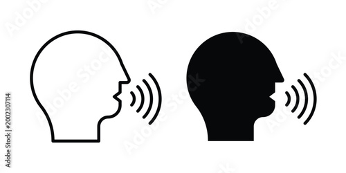 speaking person icon clipart and line art versions on white background