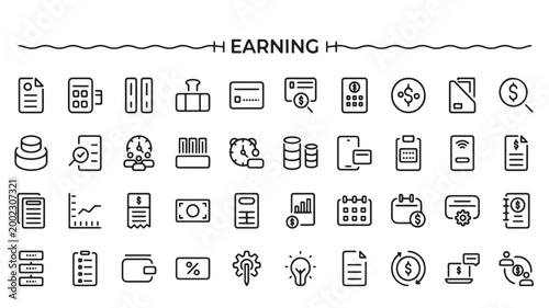 Financial Earning Icons Set for Business Revenue, Profit Growth, and Monetary Strategy Visuals
