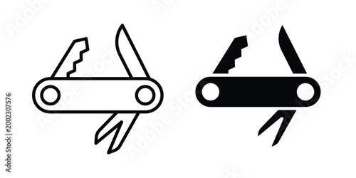 Swiss Knife icon clipart and line art versions on white background