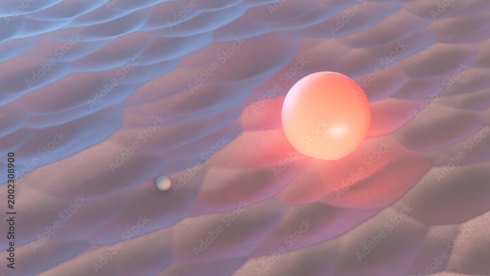 © ADDICTIVE STOCK - Pastel surreal landscape with glowing spheres in a desert scene