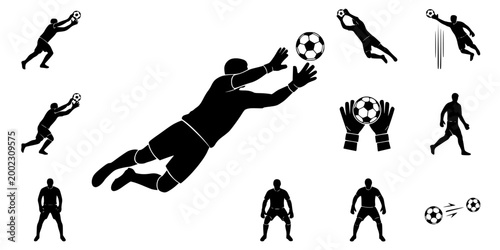 Soccer Goalkeeper Diving Silhouette - Football Save Vector Icon