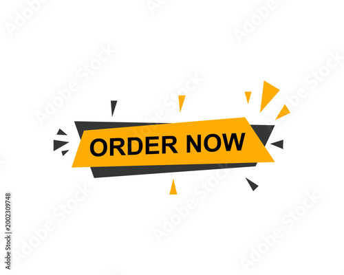 Order Now call to action button, yellow and black promotional banner vector, geometric marketing label for e-commerce sales and retail offers