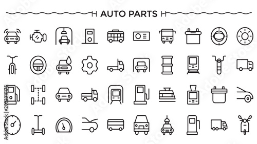 Auto Parts Line Icons: Vehicle Repair, Car Maintenance and Mechanic Garage Set
