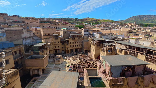 Bild auf Leinwand Fes Tannery Rooftop View Morocco