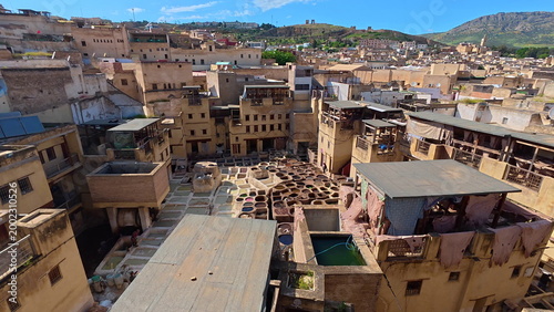 Schilderij op canvas Fes Tannery Rooftop View Morocco