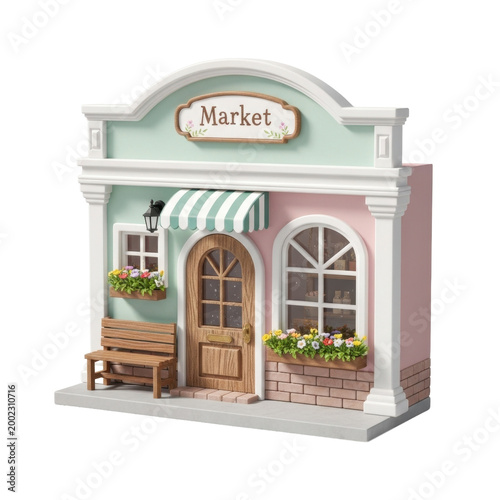 Charming market storefront with flower boxes