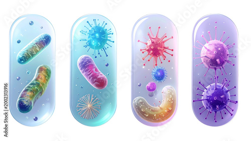 Set of microbes and viruses isolated on transparent background