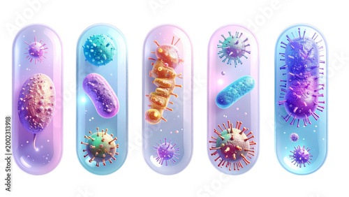 Set of microbes and viruses isolated on transparent background