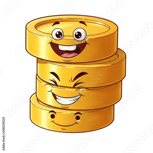 Stack of smiling gold coins with cartoon faces
