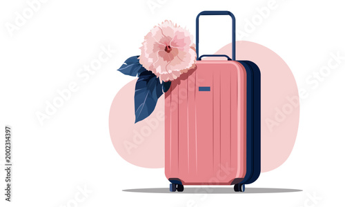  pink travel suitcase with tropical flower