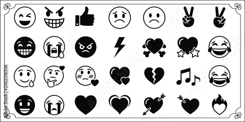Diverse collection of emoji emoticons and symbols for expressing a wide range of emotions and reactions in communication