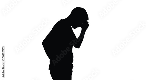 Silhouette of a stressed person covering their face with their hand in a graphic illustration