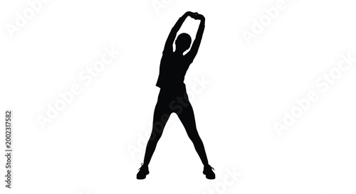 Silhouette of a woman stretching her arms up in a dynamic yoga pose illustration