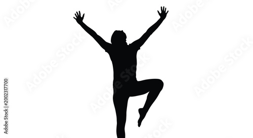 Silhouette of a woman jumping in the air with her arms raised in a vector graphic illustration