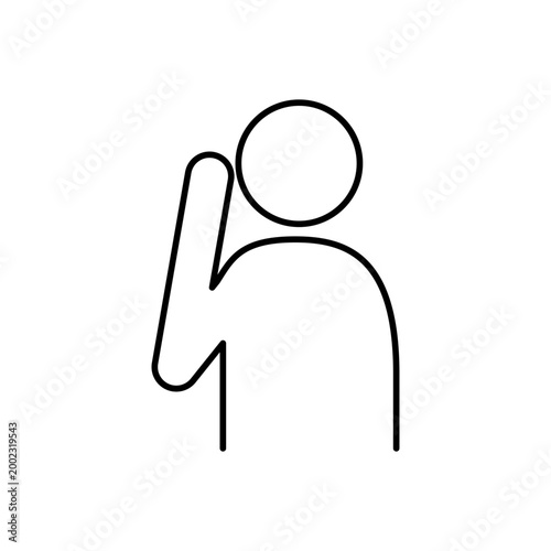 Listening person icon, hearing person, attentive human, simple stick figure line icon