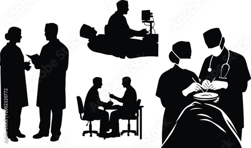 Medical professionals silhouette collection doctors nurses and patients in a healthcare setting