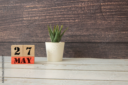 Wooden Calendar Showing the Date of May 27th. Day 27 of May month.