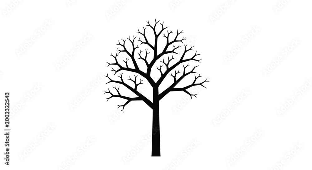 Obraz premium Bare tree silhouette with intricate branch details in black