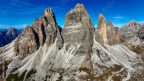 Bild auf Leinwand Tre Cime di Lavaredo in morning light, Dolomites alpine mountain landscape, Ital