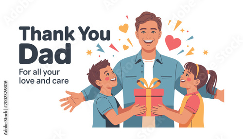 Father's day vector illustration celebrating dad with love gifts and family appreciation