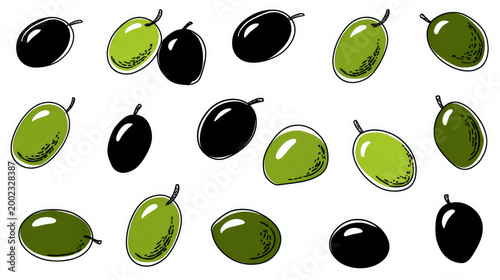 Isolated Green and Black Olives Vector Icons Set on White Background