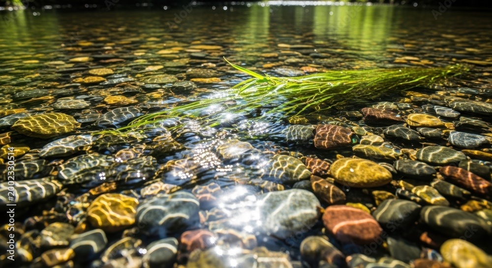 Naklejka premium Sunlight Reflecting on River Rocks