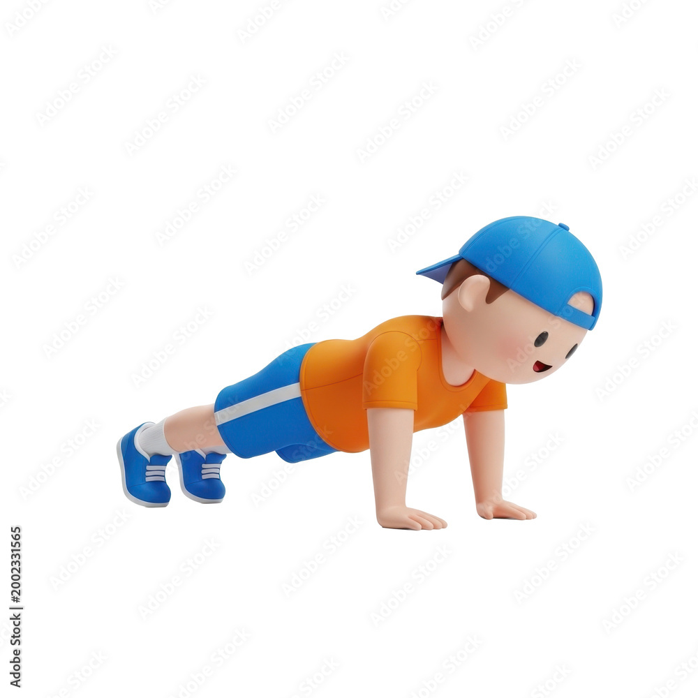 Naklejka premium Cartoon boy doing push-ups