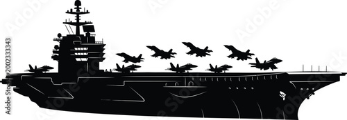 Aircraft carrier silhouette a powerful naval vessel with fighter jets in flight