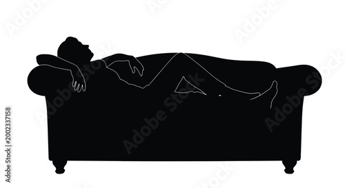 Woman lying on a couch in a relaxed position with a silhouette design
