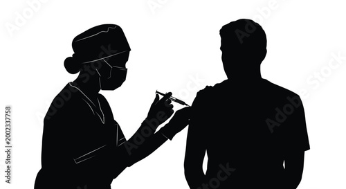 Healthcare professional administering a vaccine to a patient in a clinical setting with a syringe