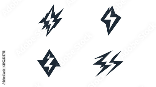 Collection of four different lightning bolt shaped illustrations in dark blue color
