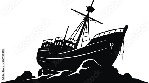 Vintage sailing ship silhouette a dramatic black and white nautical illustration