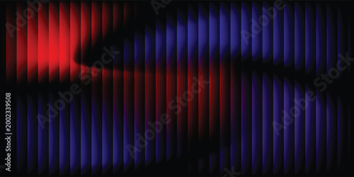 Abstract dark background with vertical lines and red blue neon wave glow. Modern futuristic tech pattern for gaming, cyber energy, and digital electronic design. Vector illustration.