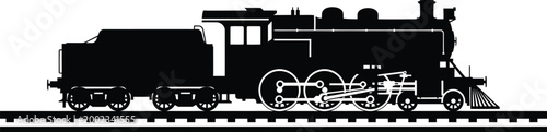 Vintage steam train silhouette a classic locomotive on railway tracks illustration