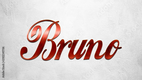 Vászonkép Red 3D text effect of name Bruno on silver background.
