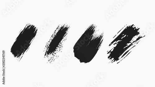 Four black paint strokes on white background, varying in texture, with brush marks visible
