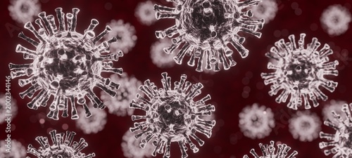 Cuadro en lienzo Microscopic View of SARS-CoV-2 Virus Particles Floating in Space – COVID-19 Cell