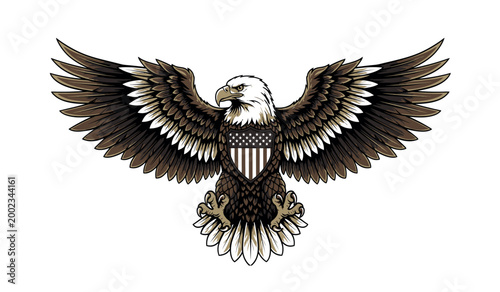 American bald eagle with patriotic usa flag design on its chest
