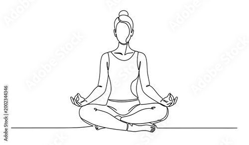 Serene sketch of a woman in lotus position practicing peaceful meditation