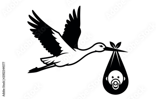 Stork delivering a baby a classic symbol of new life and family