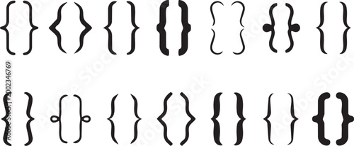 Set of various curly brackets, decorative braces, and ornamental text delimiters for typography and design