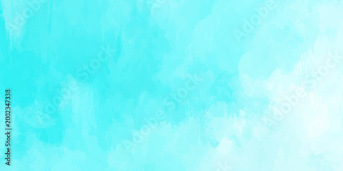 Soft turquoise watercolor background with white clouds and blue gradient vector texture