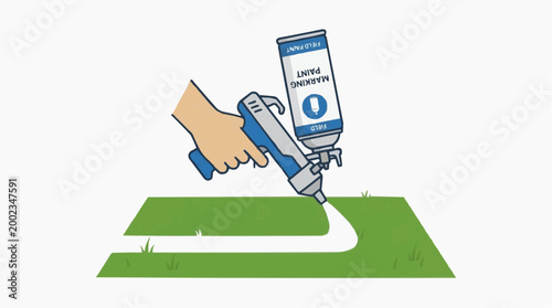 A craftsman meticulously uses spray paint to mark a line on the verdant turf of the field. Capturing the essence of precision and focus in action.