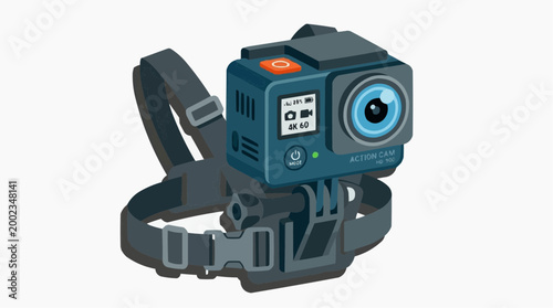 Capture action and adventure with this illustration of a compact action camera, designed for immersive content creation and recording thrilling moments. 