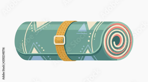 A rolled up mat with strap, an illustrative depiction of relaxation and comfort, perfect for meditation, yoga and outdoor adventures.